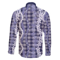 Hawaiian Ohia Lehua Lei Family Matching Off Shoulder Short Dress and Hawaiian Shirt Plaid Palaka Uliuli hohonu Pattern - Polynesian Pride