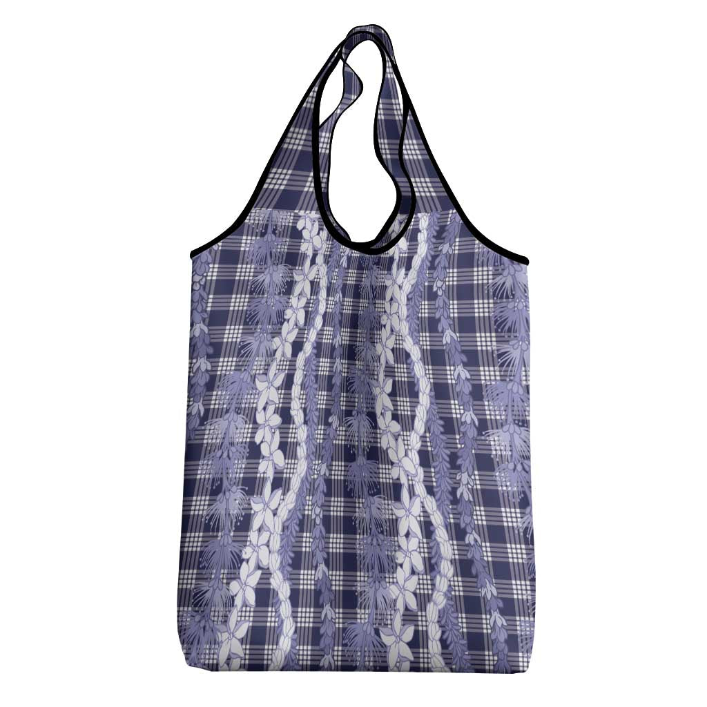 Hawaiian Ohia Lehua Lei Grocery Bag Plaid Palaka Uliuli hohonu Pattern - Polynesian Pride
