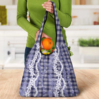 Hawaiian Ohia Lehua Lei Grocery Bag Plaid Palaka Uliuli hohonu Pattern - Polynesian Pride