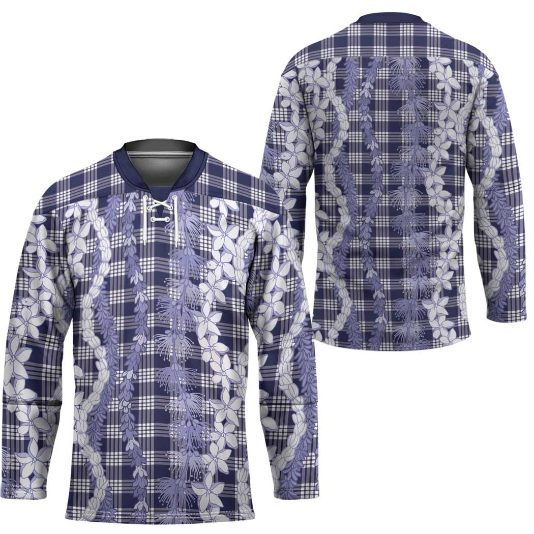 Hawaiian Ohia Lehua Lei Hockey Jersey Plaid Palaka Uliuli hohonu Pattern - Polynesian Pride