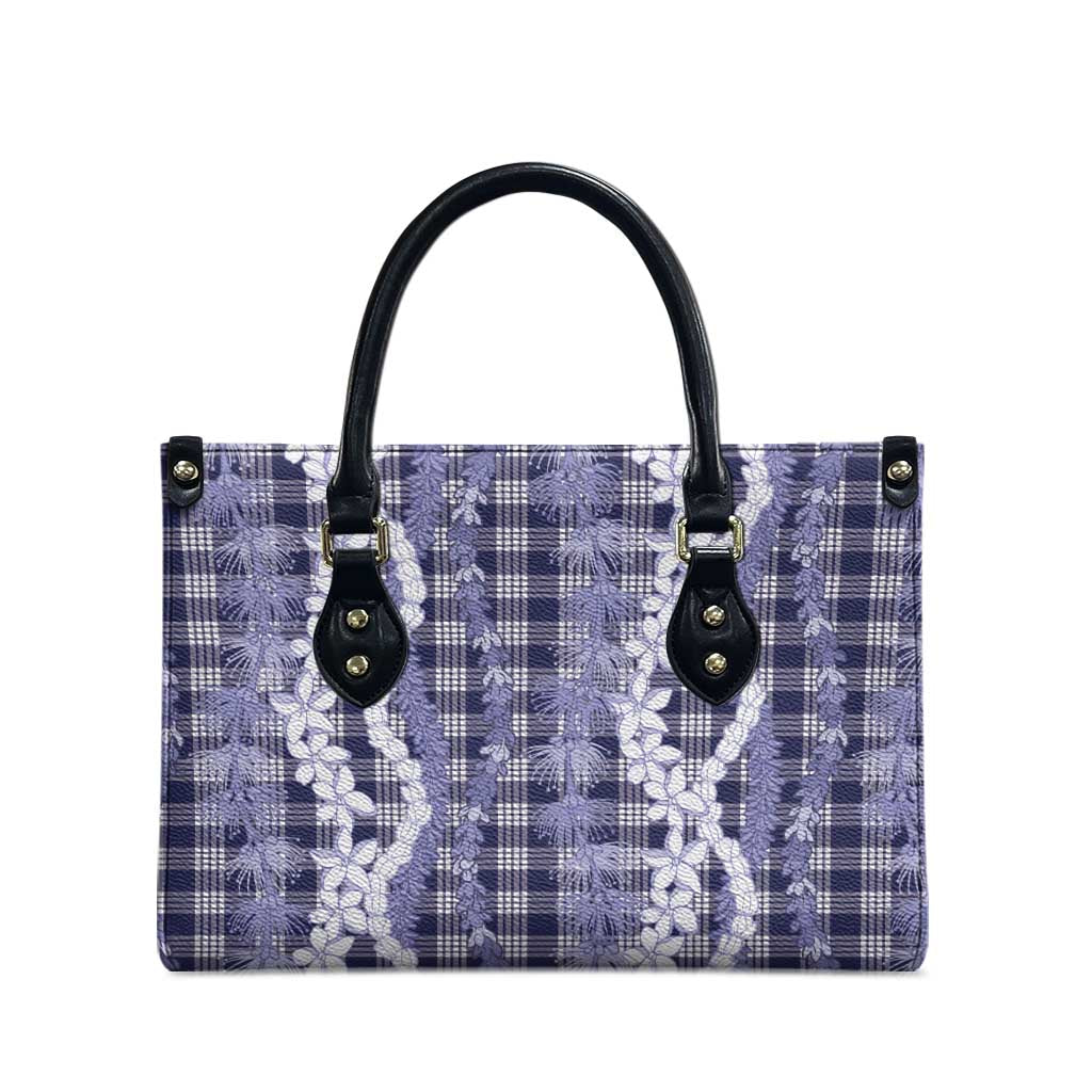 Hawaiian Ohia Lehua Lei Leather Bag Plaid Palaka Uliuli hohonu Pattern - Polynesian Pride