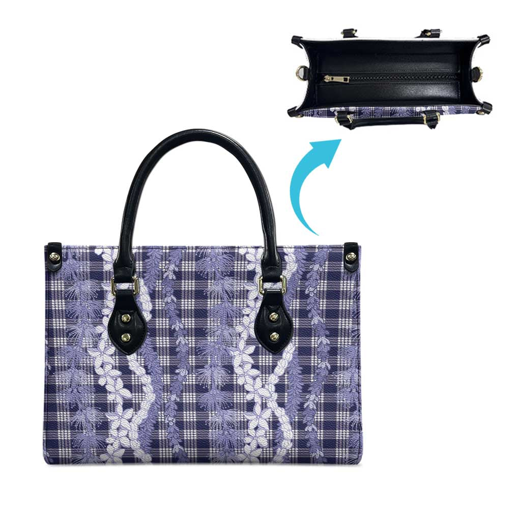 Hawaiian Ohia Lehua Lei Leather Bag Plaid Palaka Uliuli hohonu Pattern - Polynesian Pride