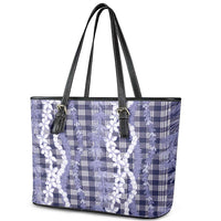 Hawaiian Ohia Lehua Lei Leather Tote Bag Plaid Palaka Uliuli hohonu Pattern - Polynesian Pride