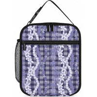 Hawaiian Ohia Lehua Lei Lunch Bag Plaid Palaka Uliuli hohonu Pattern LT9 10.2 × 8.3 × 4.3 inch Navy - Polynesian Pride