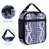 Hawaiian Ohia Lehua Lei Lunch Bag Plaid Palaka Uliuli hohonu Pattern LT9 - Polynesian Pride