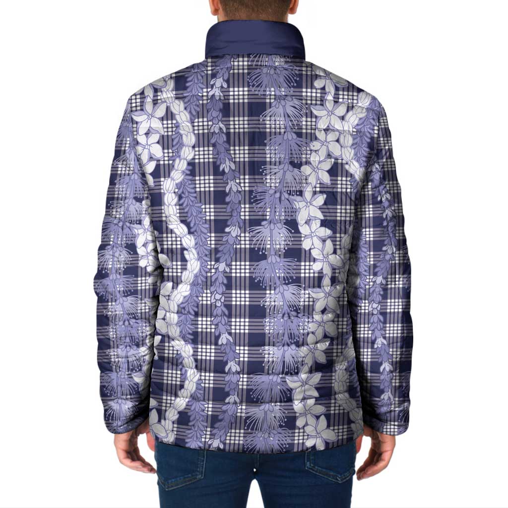Hawaiian Ohia Lehua Lei Padded Jacket Plaid Palaka Uliuli hohonu Pattern - Polynesian Pride