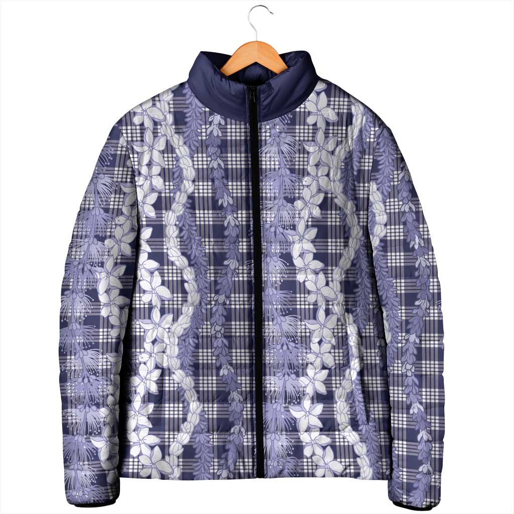 Hawaiian Ohia Lehua Lei Padded Jacket Plaid Palaka Uliuli hohonu Pattern - Polynesian Pride