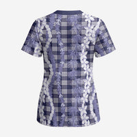 Hawaiian Ohia Lehua Lei Scrub Top Plaid Palaka Uliuli hohonu Pattern - Polynesian Pride