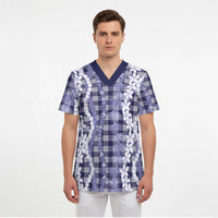 Hawaiian Ohia Lehua Lei Scrub Top Plaid Palaka Uliuli hohonu Pattern - Polynesian Pride
