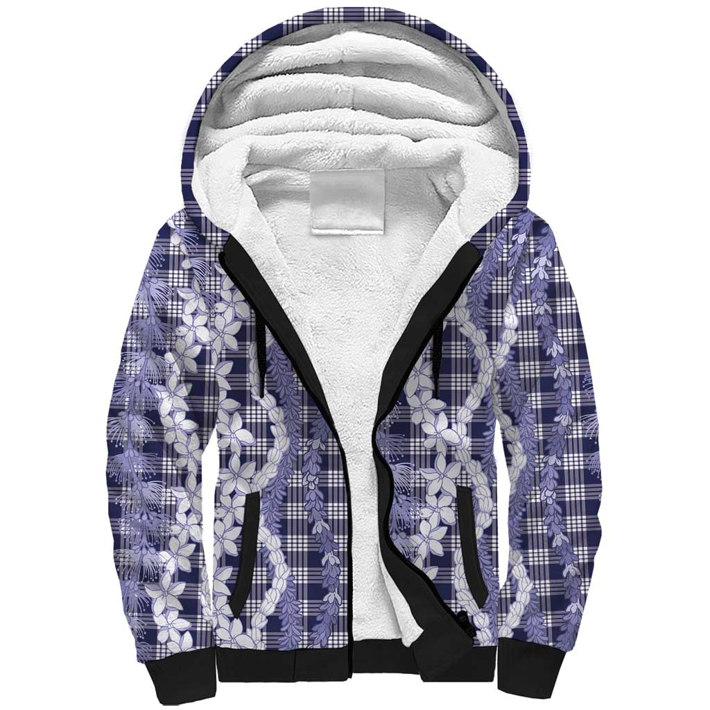 Hawaiian Ohia Lehua Lei Sherpa Hoodie Plaid Palaka Uliuli hohonu Pattern - Polynesian Pride