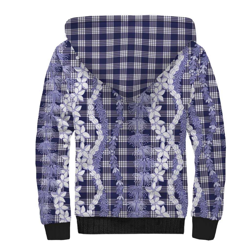 Hawaiian Ohia Lehua Lei Sherpa Hoodie Plaid Palaka Uliuli hohonu Pattern - Polynesian Pride