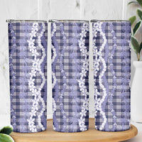 Hawaiian Ohia Lehua Lei Skinny Tumbler Plaid Palaka Uliuli hohonu Pattern - Polynesian Pride