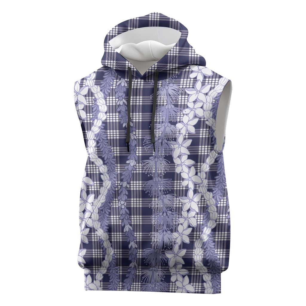 Hawaiian Ohia Lehua Lei Sleeveless Hoodie Plaid Palaka Uliuli hohonu Pattern - Polynesian Pride