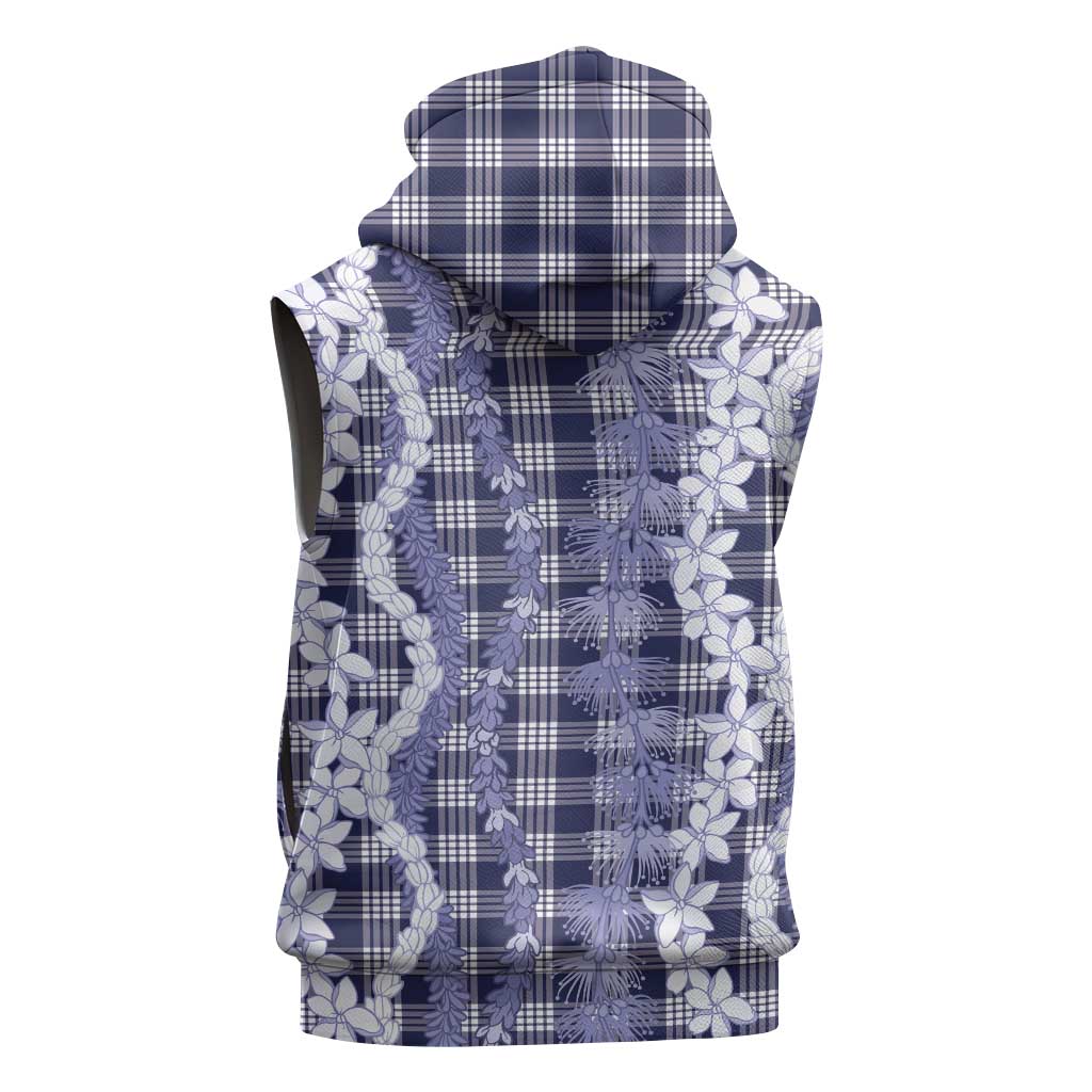 Hawaiian Ohia Lehua Lei Sleeveless Hoodie Plaid Palaka Uliuli hohonu Pattern - Polynesian Pride