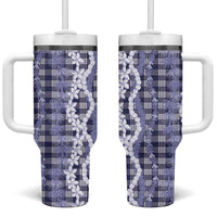 Hawaiian Ohia Lehua Lei Tumbler With Handle Plaid Palaka Uliuli hohonu Pattern - Polynesian Pride