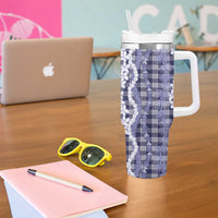 Hawaiian Ohia Lehua Lei Tumbler With Handle Plaid Palaka Uliuli hohonu Pattern - Polynesian Pride