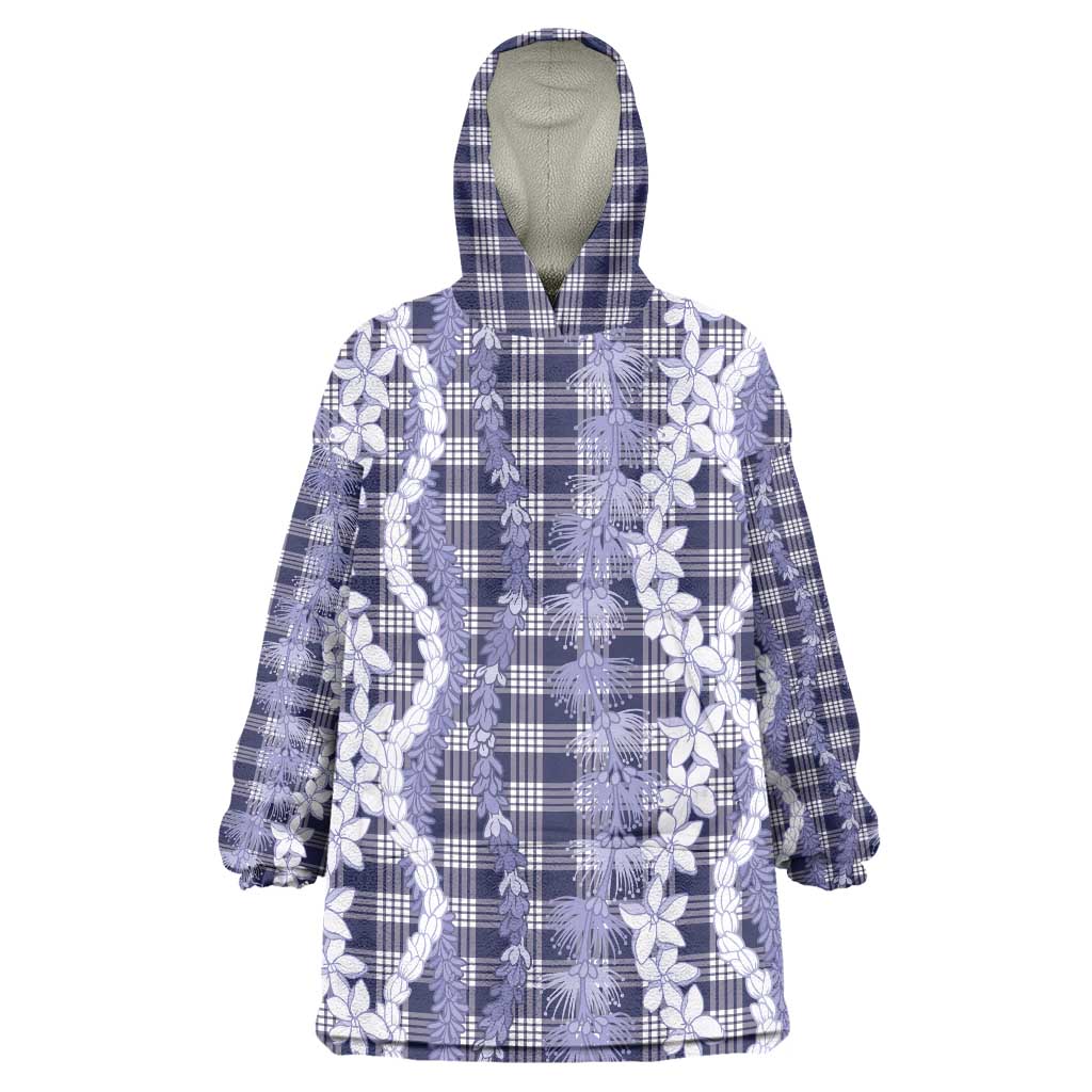 Hawaiian Ohia Lehua Lei Wearable Blanket Hoodie Plaid Palaka Uliuli hohonu Pattern - Polynesian Pride