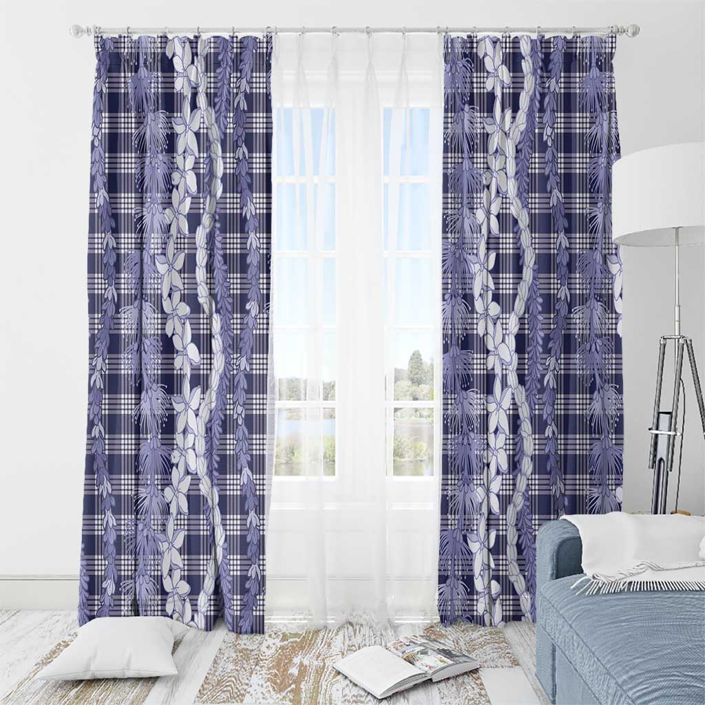 Hawaiian Ohia Lehua Lei Window Curtain Plaid Palaka Uliuli hohonu Pattern - Polynesian Pride