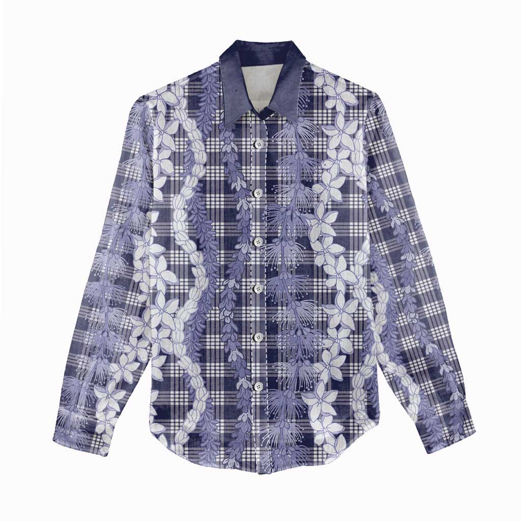 Hawaiian Ohia Lehua Lei Women Casual Shirt Plaid Palaka Uliuli hohonu Pattern - Polynesian Pride