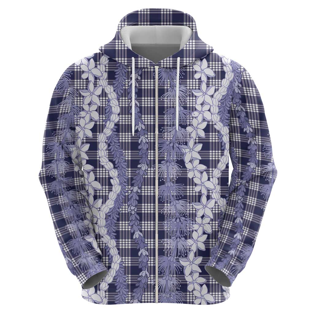 Hawaiian Ohia Lehua Lei Zip Hoodie Plaid Palaka Uliuli hohonu Pattern - Polynesian Pride