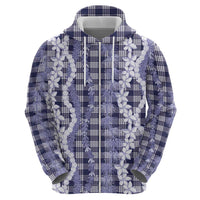 Hawaiian Ohia Lehua Lei Zip Hoodie Plaid Palaka Uliuli hohonu Pattern - Polynesian Pride