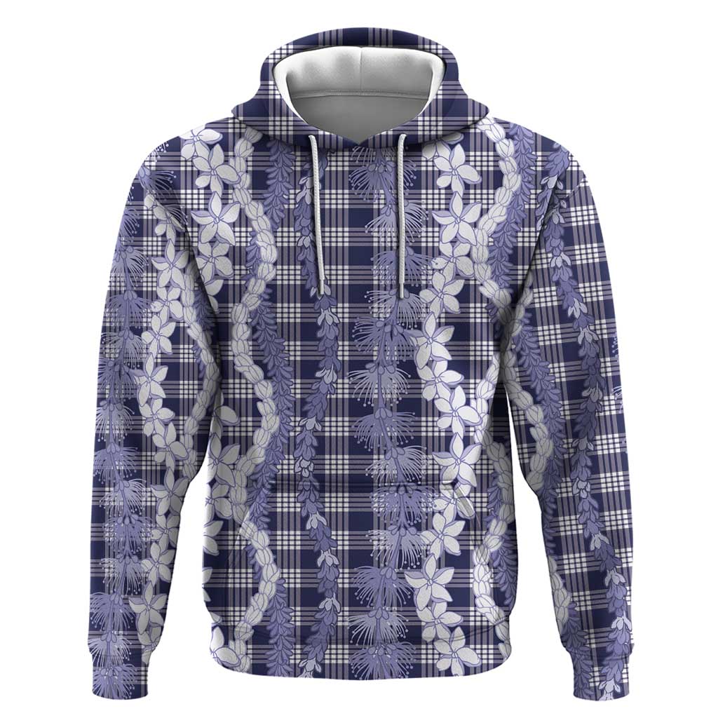 Hawaiian Ohia Lehua Lei Zip Hoodie Plaid Palaka Uliuli hohonu Pattern - Polynesian Pride