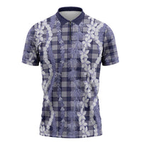 Hawaiian Ohia Lehua Lei Zipper Polo Shirt Plaid Palaka Uliuli hohonu Pattern - Polynesian Pride