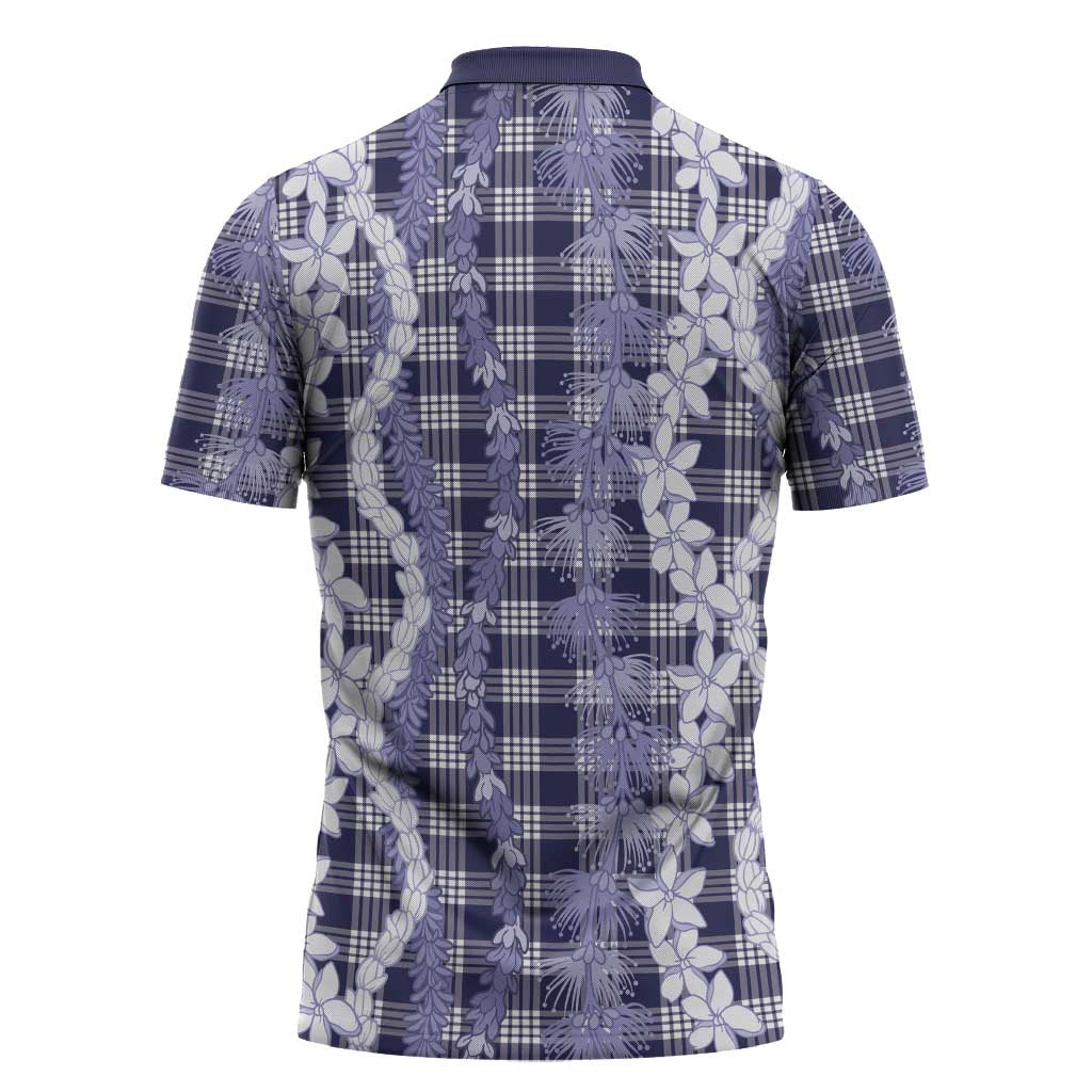 Hawaiian Ohia Lehua Lei Zipper Polo Shirt Plaid Palaka Uliuli hohonu Pattern - Polynesian Pride