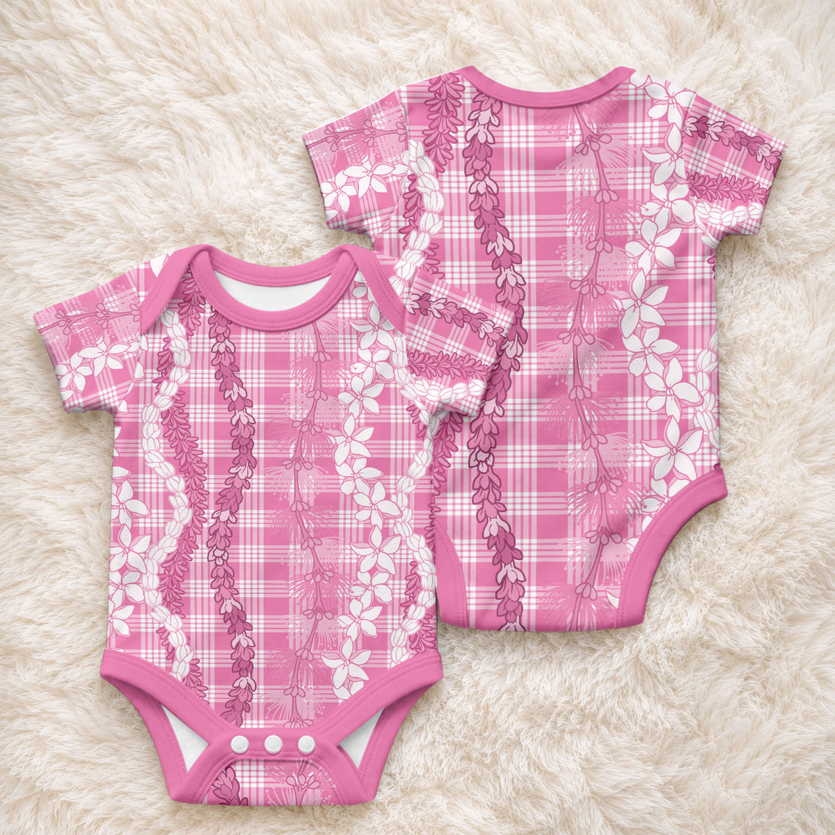 Hawaiian Ohia Lehua Lei Baby Onesie Plaid Palaka Akala Pattern
