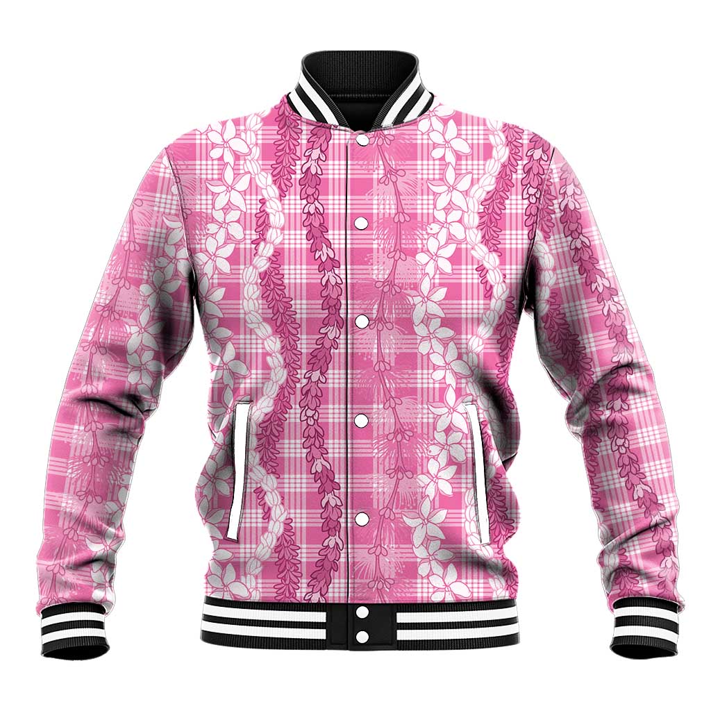 Hawaiian Ohia Lehua Lei Baseball Jacket Plaid Palaka Akala Pattern - Polynesian Pride