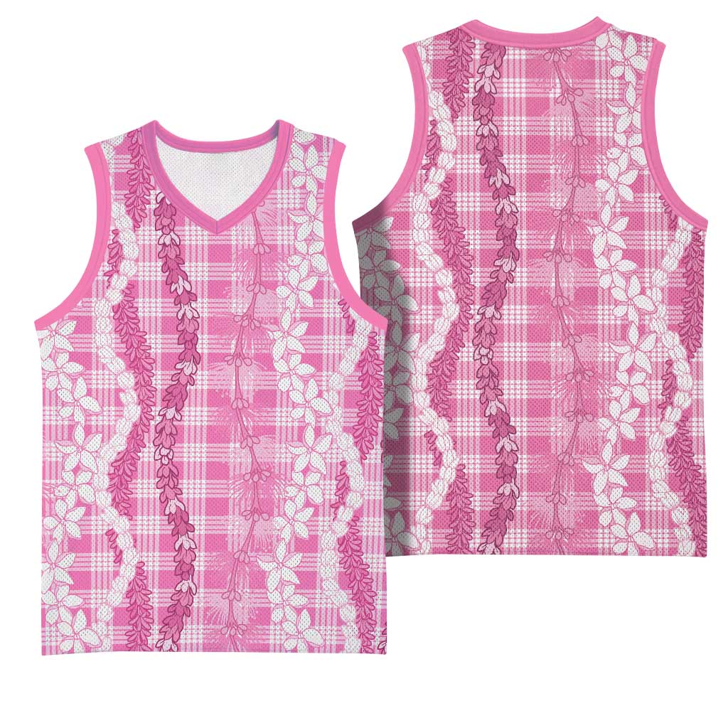 Hawaiian Ohia Lehua Lei Basketball Jersey Plaid Palaka Akala Pattern - Polynesian Pride