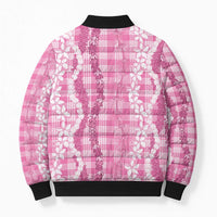 Hawaiian Ohia Lehua Lei Bomber Puffer Jacket Plaid Palaka Akala Pattern - Polynesian Pride