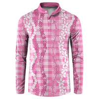 Hawaiian Ohia Lehua Lei Button Sweatshirt Plaid Palaka Akala Pattern - Polynesian Pride