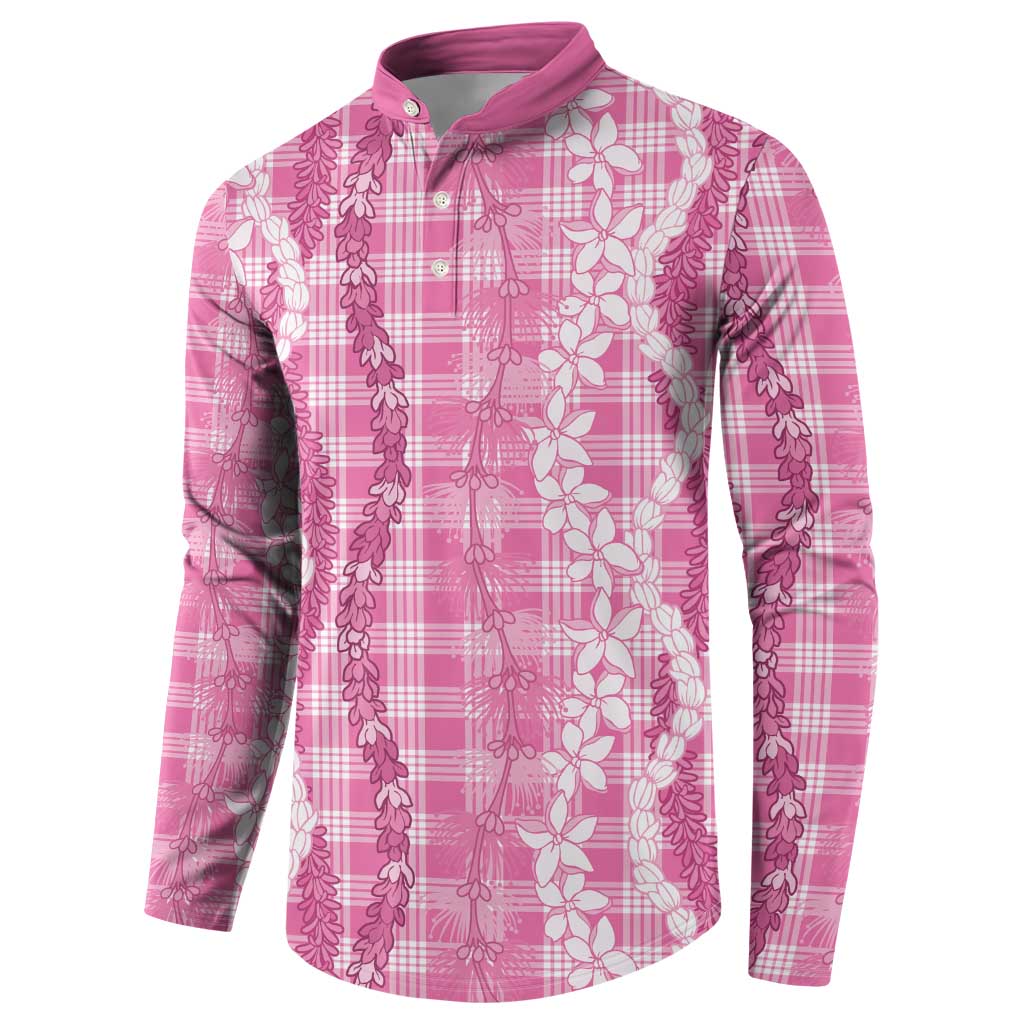 Hawaiian Ohia Lehua Lei Button Sweatshirt Plaid Palaka Akala Pattern - Polynesian Pride