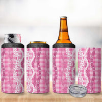 Hawaiian Ohia Lehua Lei 4 in 1 Can Cooler Tumbler Plaid Palaka Akala Pattern - Polynesian Pride