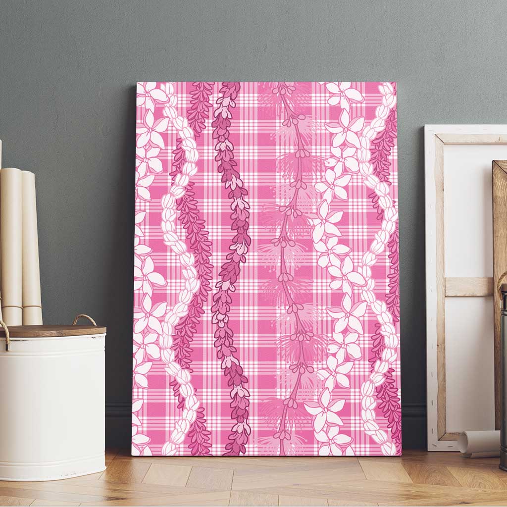 Hawaiian Ohia Lehua Lei Canvas Wall Art Plaid Palaka Akala Pattern - Polynesian Pride