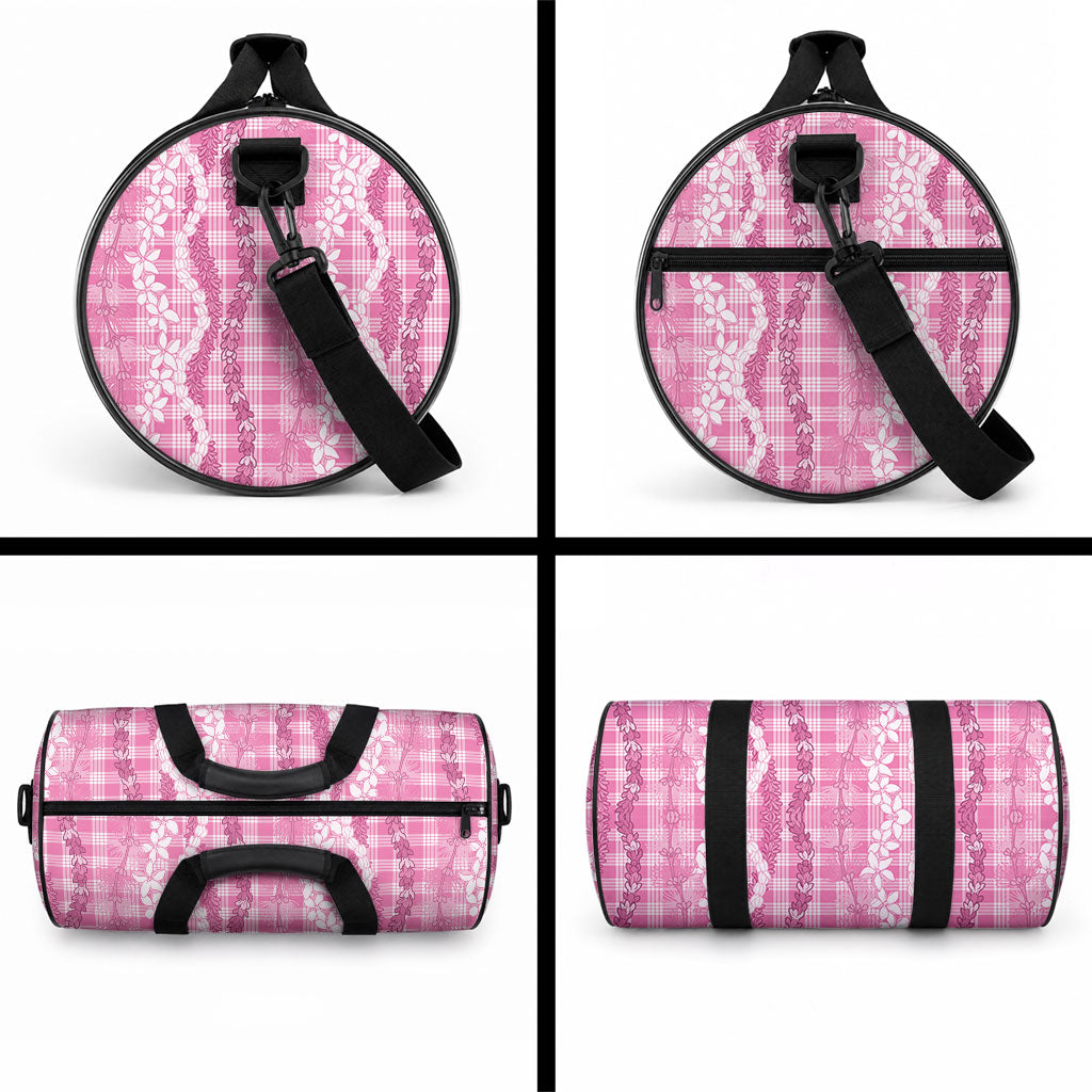 Hawaiian Ohia Lehua Lei Duffle Bag Plaid Palaka Akala Pattern