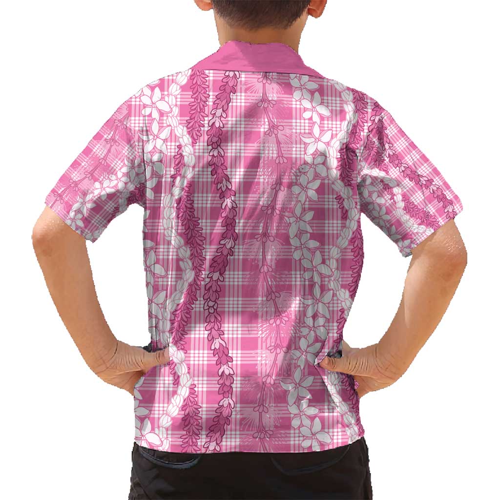 Hawaiian Ohia Lehua Lei Family Matching Off Shoulder Short Dress and Hawaiian Shirt Plaid Palaka Akala Pattern - Polynesian Pride