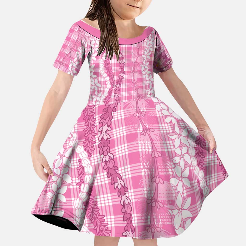 Hawaiian Ohia Lehua Lei Family Matching Puletasi and Hawaiian Shirt Plaid Palaka Akala Pattern LT9 Daughter's Dress Pink - Polynesian Pride