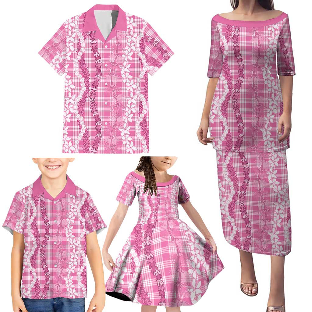 Hawaiian Ohia Lehua Lei Family Matching Puletasi and Hawaiian Shirt Plaid Palaka Akala Pattern LT9 - Polynesian Pride