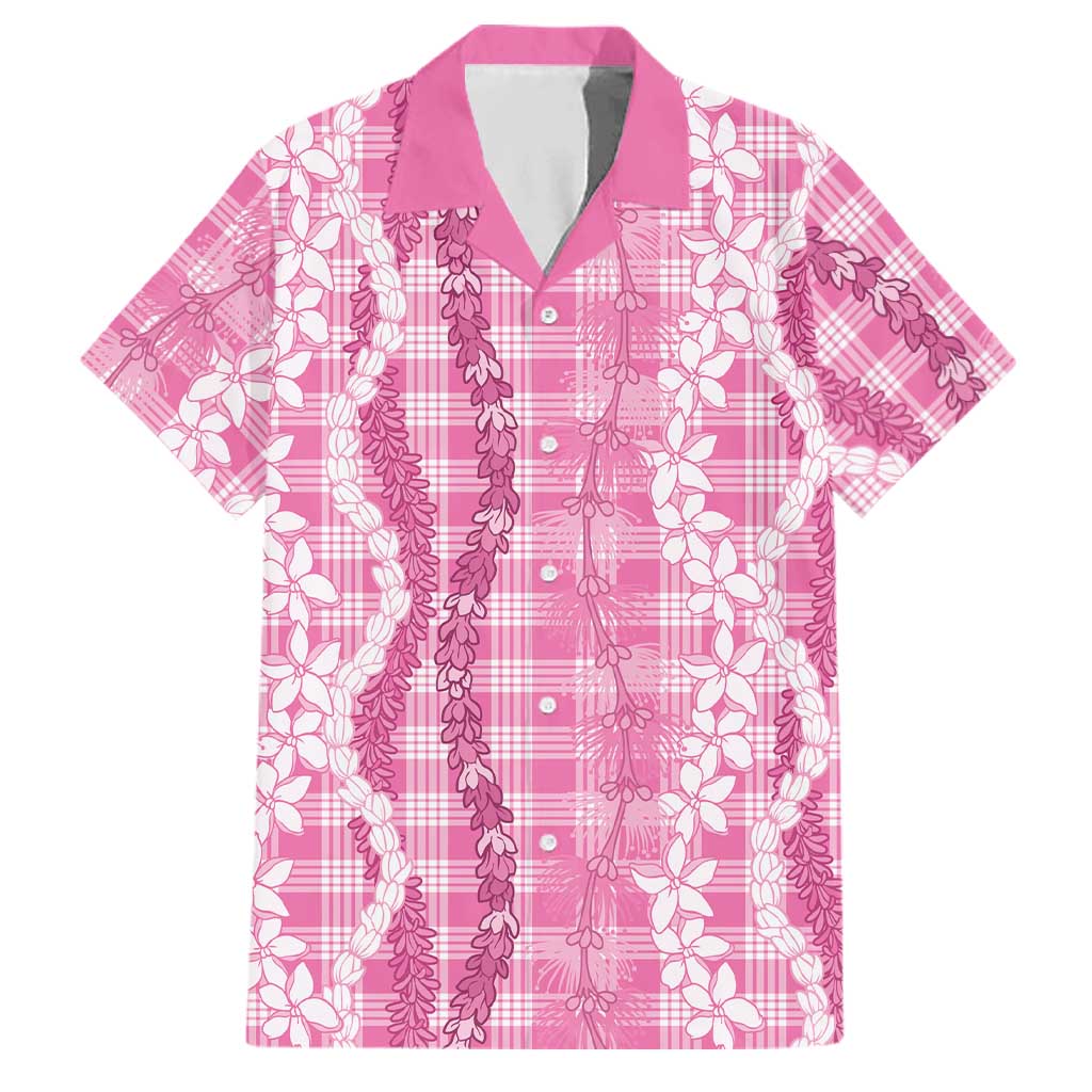 Hawaiian Ohia Lehua Lei Family Matching Puletasi and Hawaiian Shirt Plaid Palaka Akala Pattern LT9 Dad's Shirt - Short Sleeve Pink - Polynesian Pride
