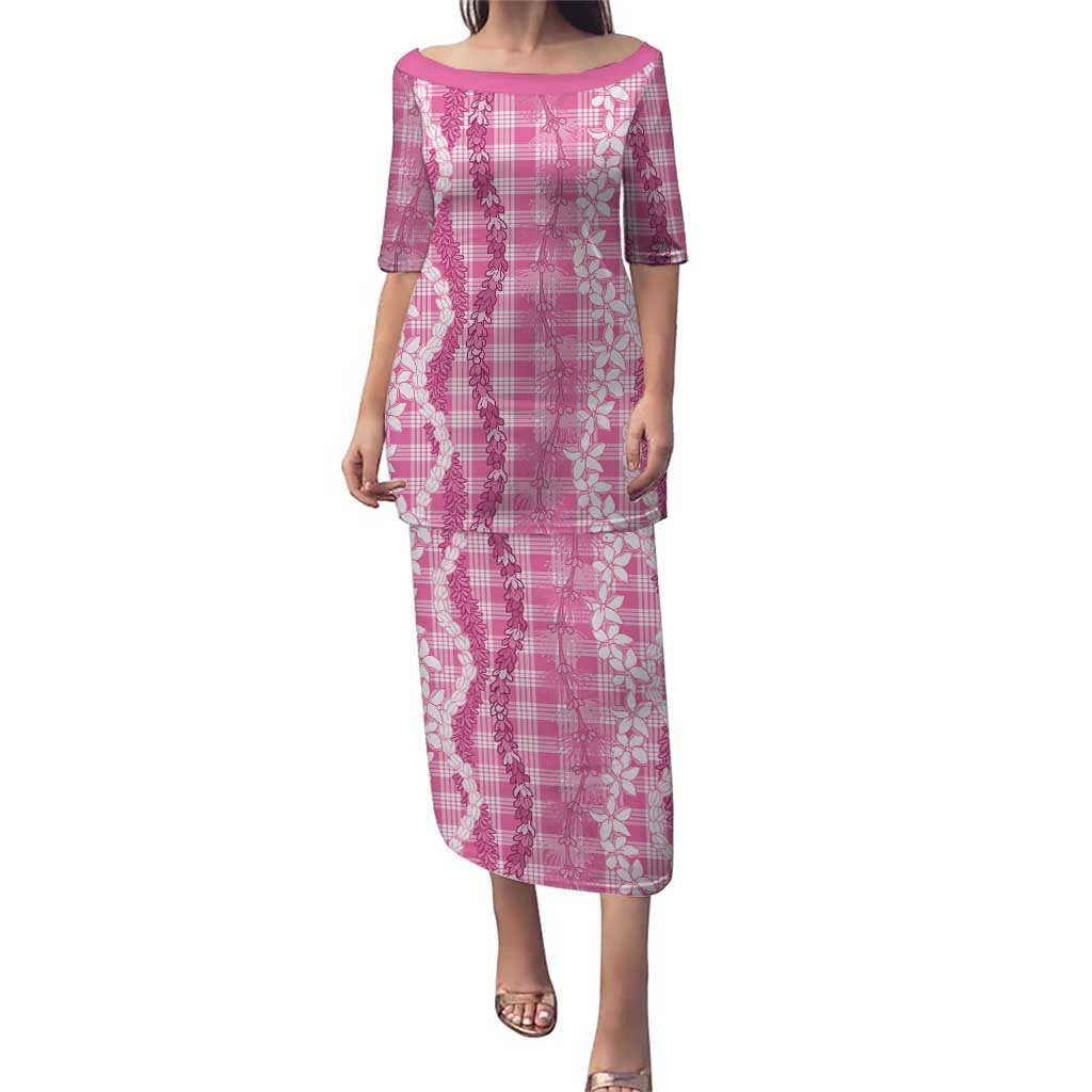 Hawaiian Ohia Lehua Lei Family Matching Puletasi and Hawaiian Shirt Plaid Palaka Akala Pattern LT9 Pink - Polynesian Pride