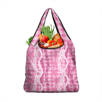 Hawaiian Ohia Lehua Lei Grocery Bag Plaid Palaka Akala Pattern - Polynesian Pride