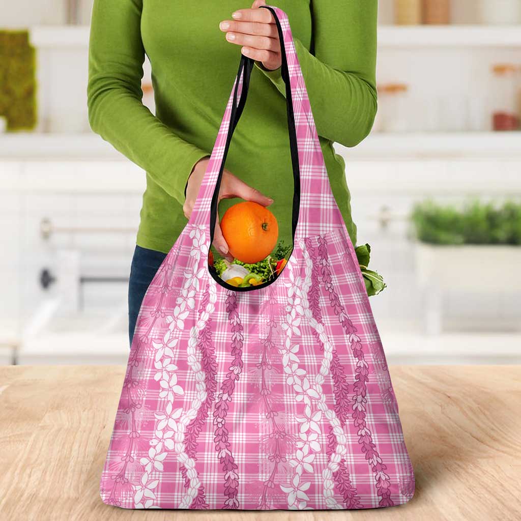 Hawaiian Ohia Lehua Lei Grocery Bag Plaid Palaka Akala Pattern - Polynesian Pride