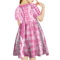 Hawaiian Ohia Lehua Lei Kid Short Sleeve Dress Plaid Palaka Akala Pattern - Polynesian Pride