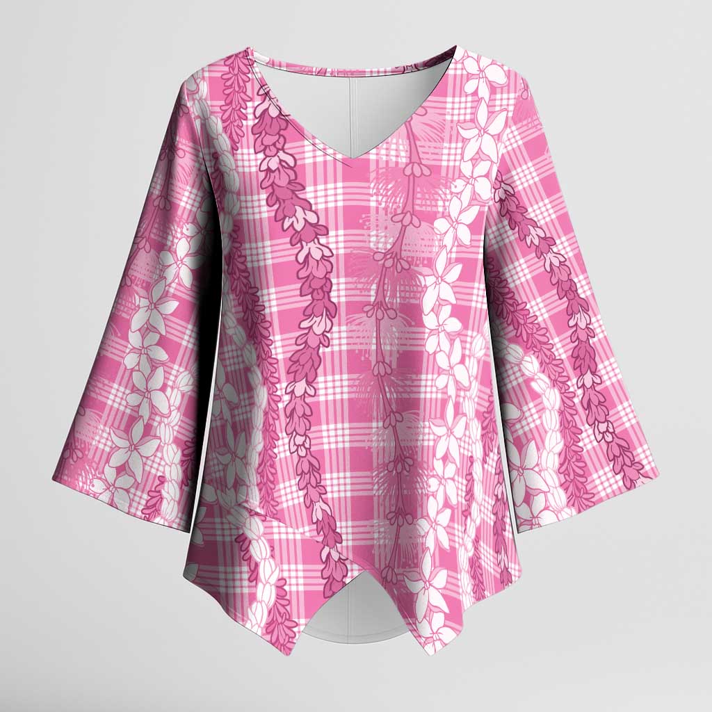 Hawaiian Ohia Lehua Lei Kimono Sleeve Blouse Plaid Palaka Akala Pattern - Polynesian Pride