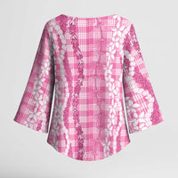 Hawaiian Ohia Lehua Lei Kimono Sleeve Blouse Plaid Palaka Akala Pattern - Polynesian Pride