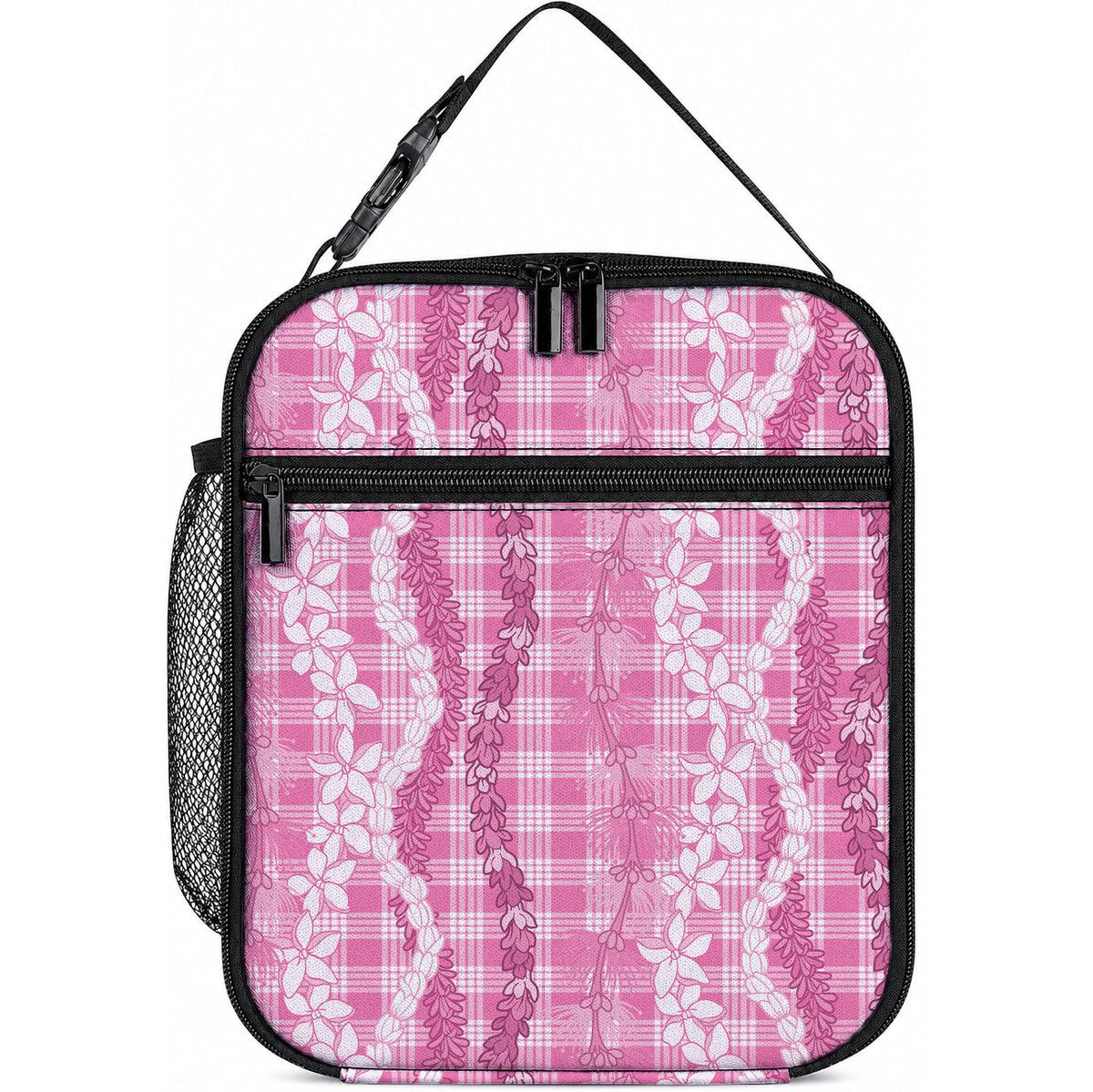 Hawaiian Ohia Lehua Lei Lunch Bag Plaid Palaka Akala Pattern