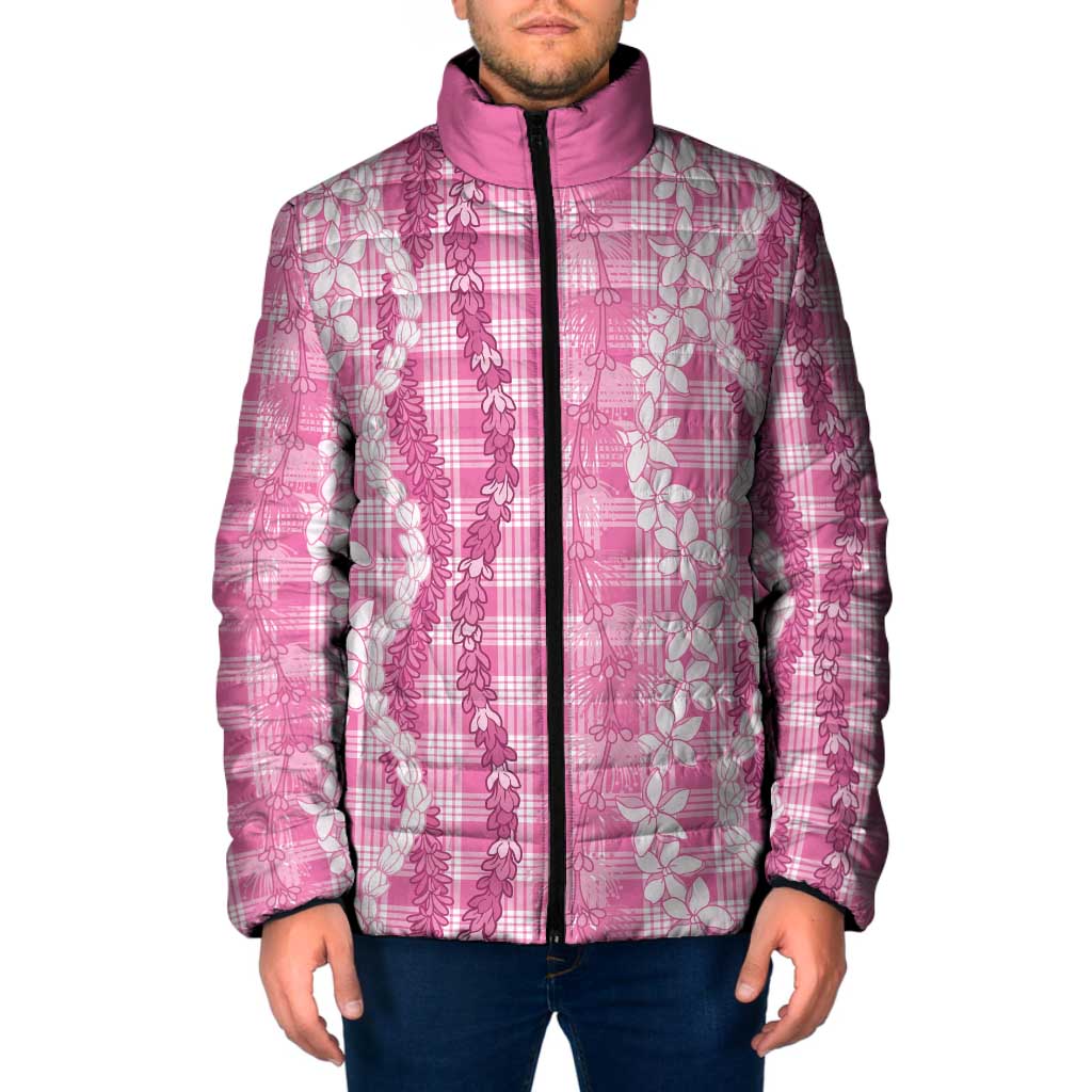 Hawaiian Ohia Lehua Lei Padded Jacket Plaid Palaka Akala Pattern - Polynesian Pride