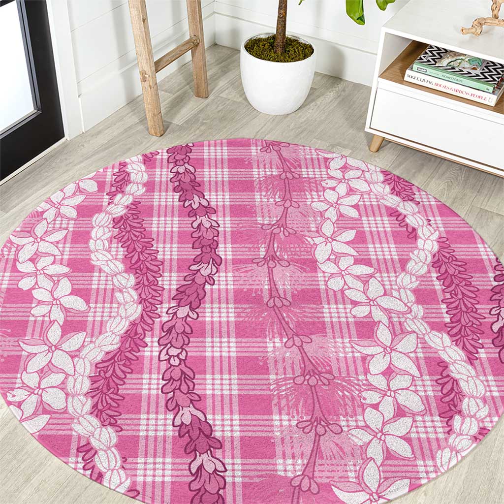 Hawaiian Ohia Lehua Lei Round Carpet Plaid Palaka Akala Pattern - Polynesian Pride